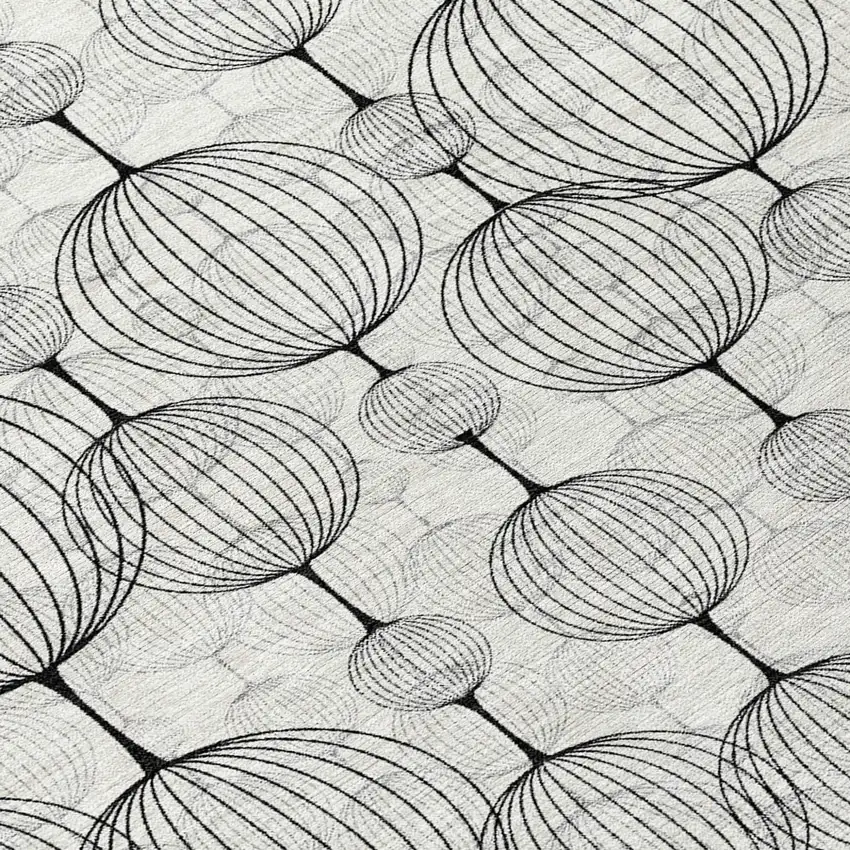 8' White Gray And Silver Round Geometric Washable Indoor Outdoor Area Rug Photo 9
