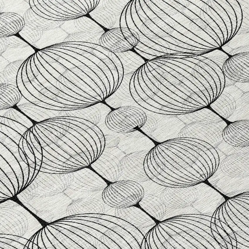 8' White Gray And Silver Round Geometric Washable Indoor Outdoor Area Rug Photo 9