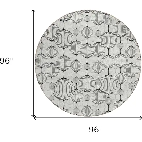 8' White Gray And Silver Round Geometric Washable Indoor Outdoor Area Rug Photo 8
