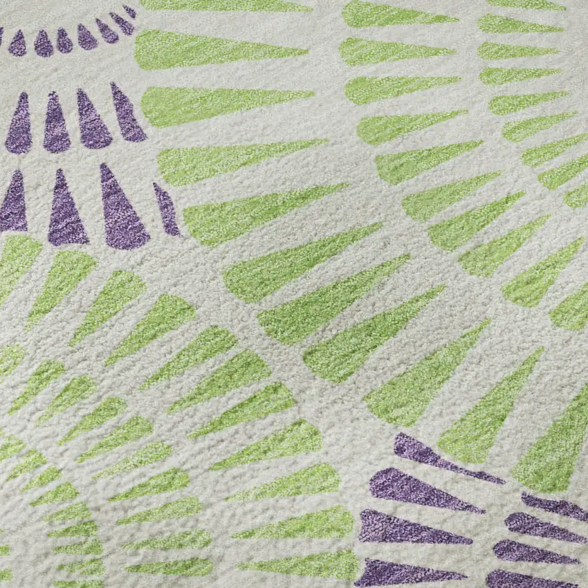 8' White Green And Purple Geometric Washable Round Rug With UV Protection Photo 8