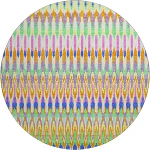 Photo of 8' White Green And Purple Southwestern Washable Round Rug With UV Protection