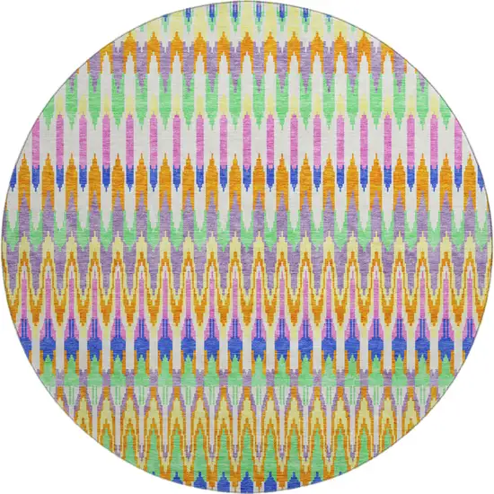 8' White Green And Purple Southwestern Washable Round Rug With UV Protection Photo 1