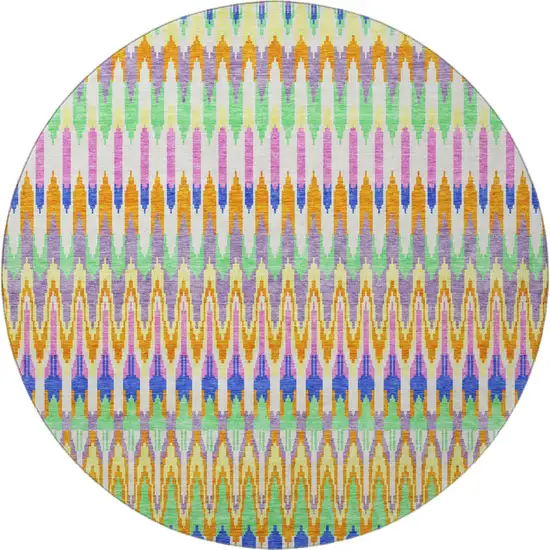 8' White Green And Purple Southwestern Washable Round Rug With UV Protection Photo 4