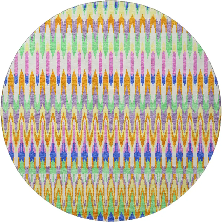 8' White Green And Purple Southwestern Washable Round Rug With UV Protection Photo 4