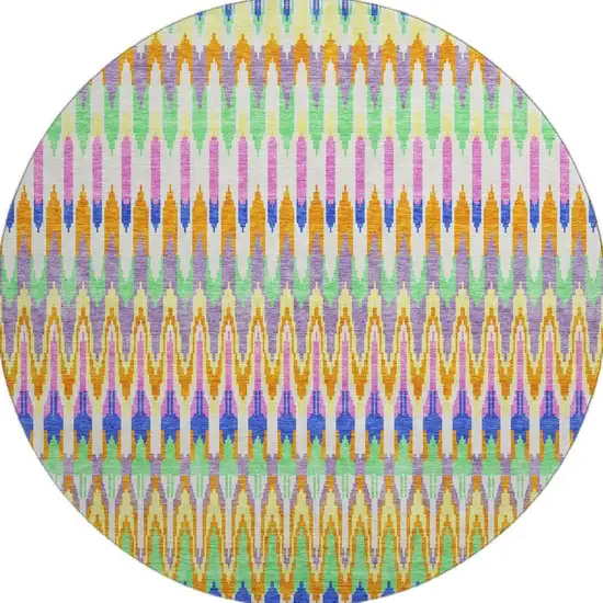 8' White Green And Purple Southwestern Washable Round Rug With UV Protection Photo 3