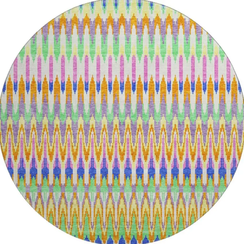 8' White Green And Purple Southwestern Washable Round Rug With UV Protection Photo 3