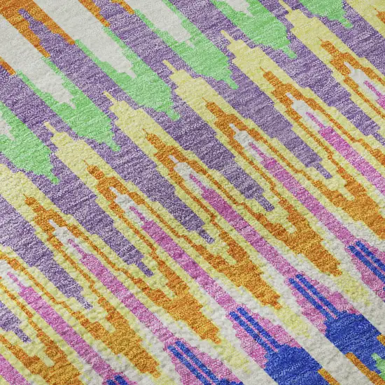 8' White Green And Purple Southwestern Washable Round Rug With UV Protection Photo 9