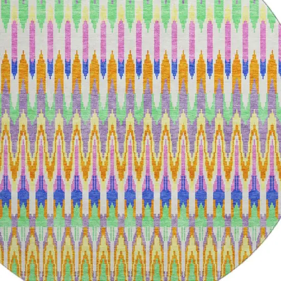 8' White Green And Purple Southwestern Washable Round Rug With UV Protection Photo 4