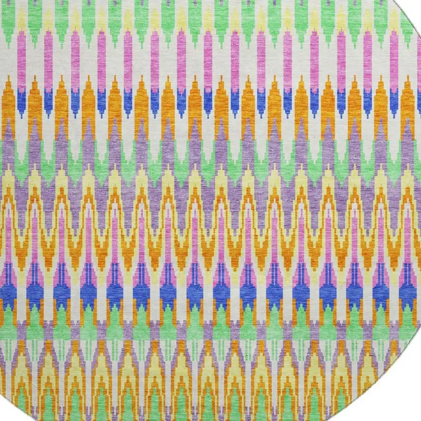 8' White Green And Purple Southwestern Washable Round Rug With UV Protection Photo 4