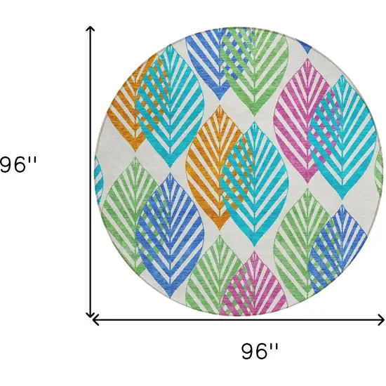8' White Orange And Blue Round Floral Washable Indoor Outdoor Area Rug Photo 9