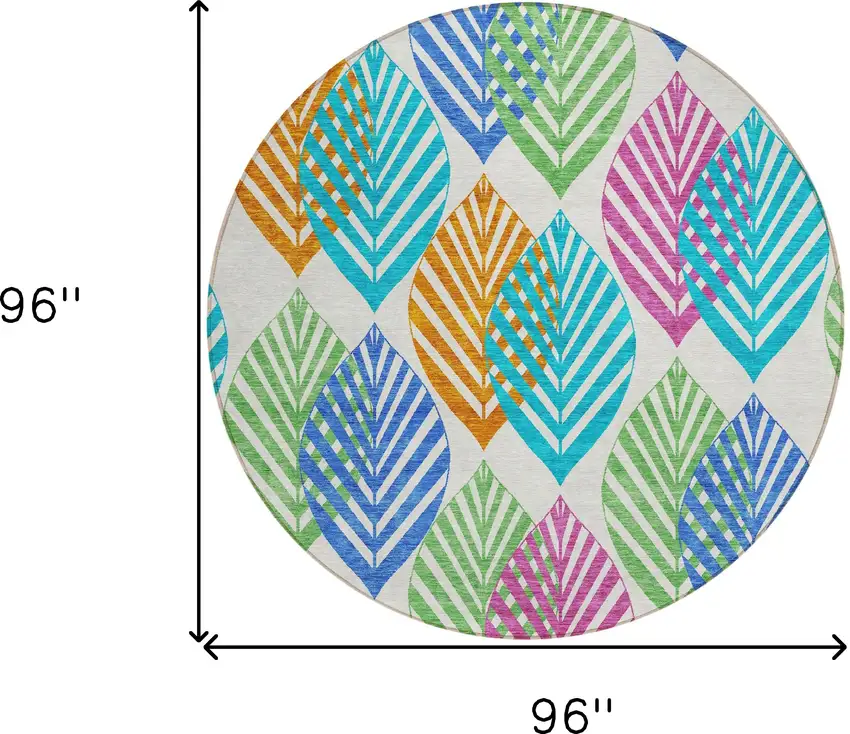 8' White Orange And Blue Round Floral Washable Indoor Outdoor Area Rug Photo 9