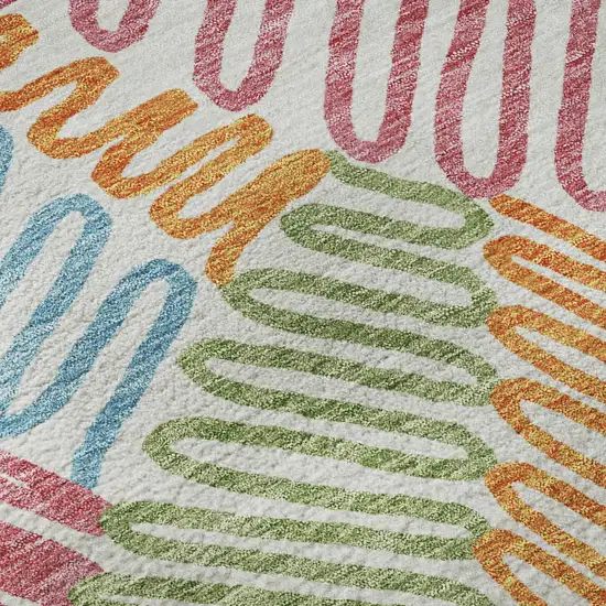 8' White Pink Green And Blue Floral Washable Round Rug With UV Protection Photo 9