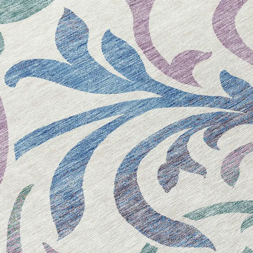8' White Purple And Sage Round Floral Washable Indoor Outdoor Area Rug Photo 8