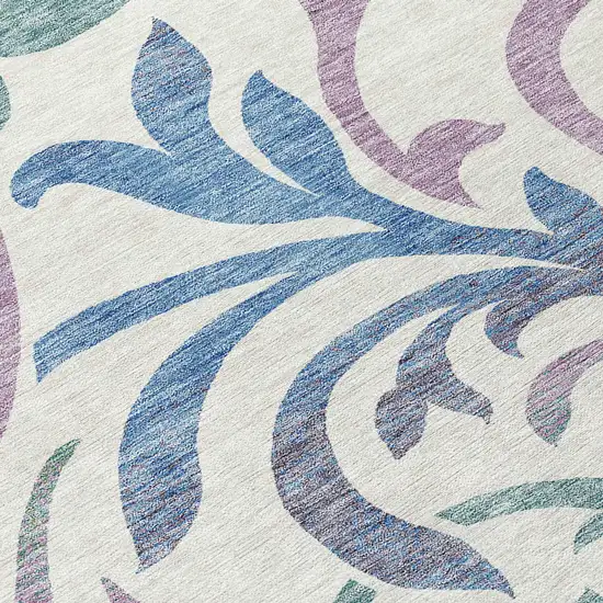 8' White Purple And Sage Round Floral Washable Indoor Outdoor Area Rug Photo 8