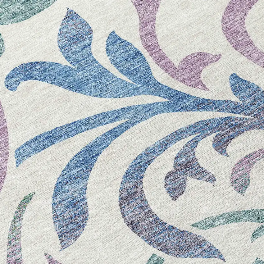 8' White Purple And Sage Round Floral Washable Indoor Outdoor Area Rug Photo 8