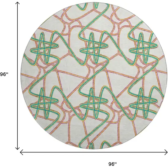 8' White Purple And Teal Geometric Washable Round Rug With UV Protection Photo 9