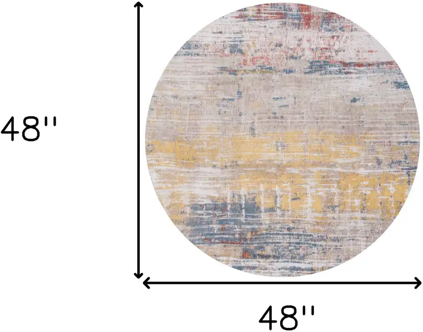 5' White Round Abstract Non Skid Area Rug Photo 3