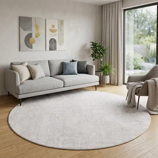 8' White Round Abstract Non Skid Area Rug Photo 1