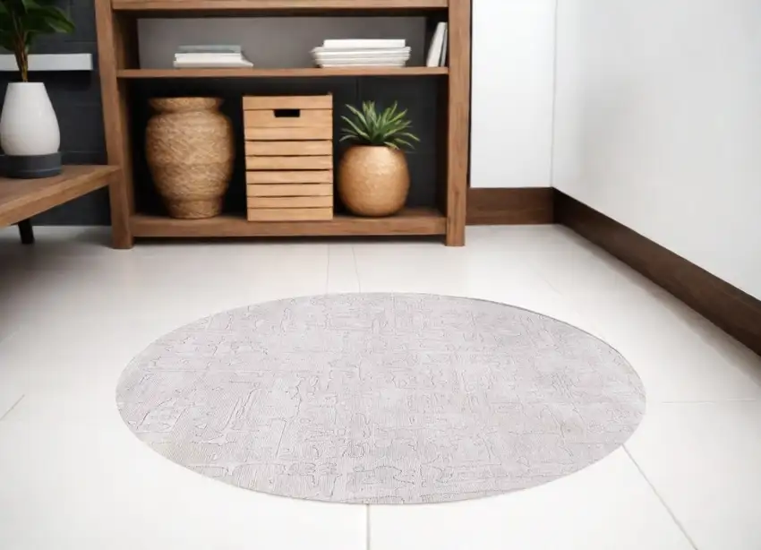 8' White Round Abstract Non Skid Area Rug Photo 1