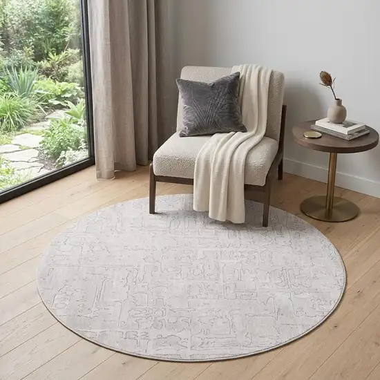 5' White Round Abstract Non Skid Area Rug Photo 1