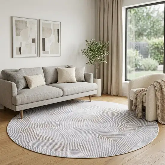 8' White Round Abstract Non Skid Area Rug Photo 1