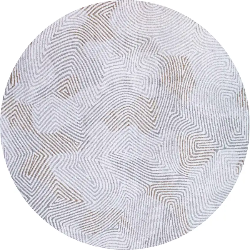 8' White Round Abstract Non Skid Area Rug Photo 2