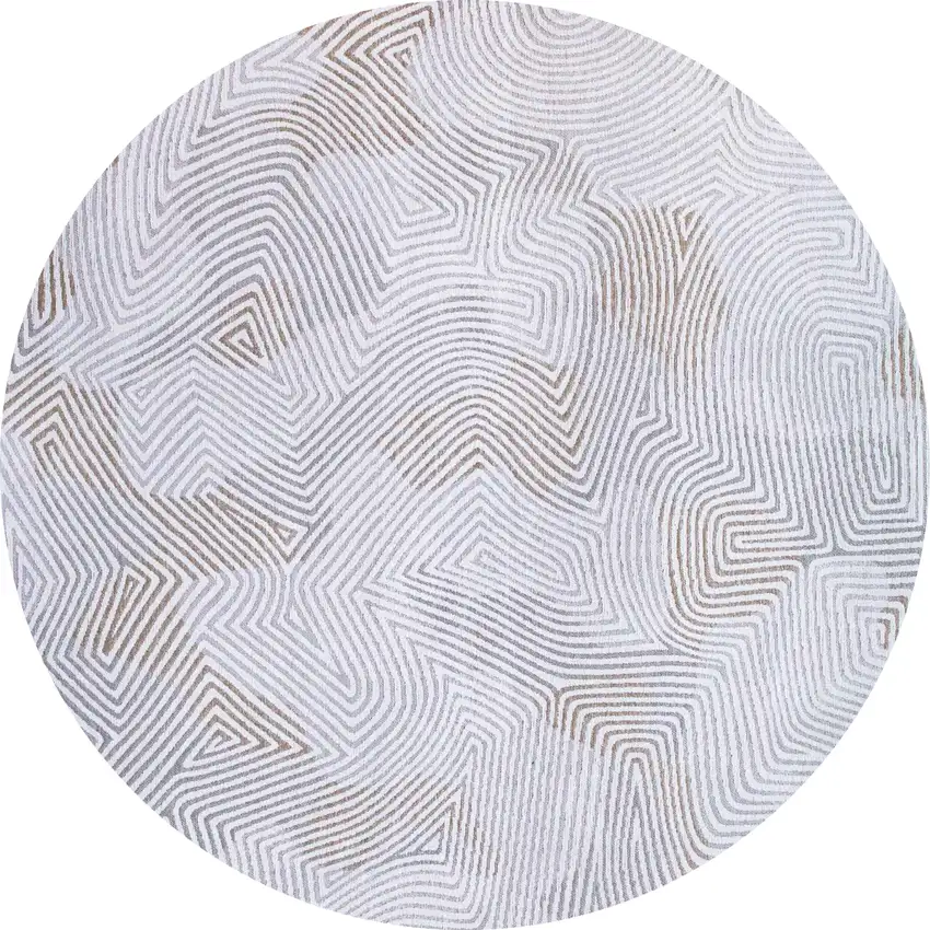 8' White Round Abstract Non Skid Area Rug Photo 2