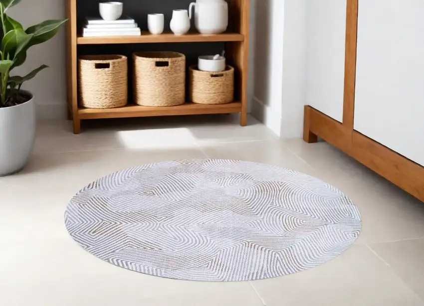 8' White Round Abstract Non Skid Area Rug Photo 1