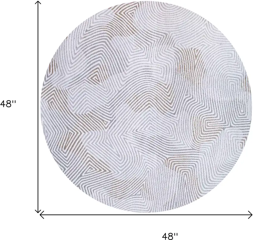5' White Round Abstract Non Skid Area Rug Photo 3