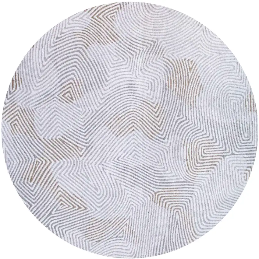 5' White Round Abstract Non Skid Area Rug Photo 2