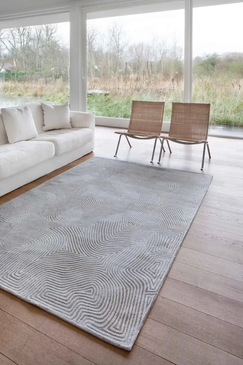5' White Round Abstract Non Skid Area Rug Photo 8