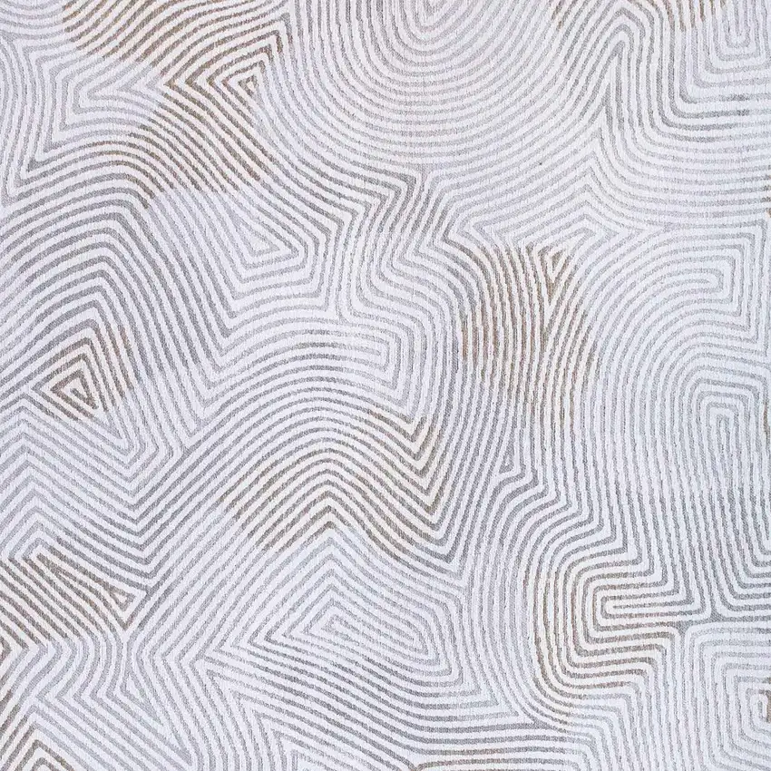 5' White Round Abstract Non Skid Area Rug Photo 9