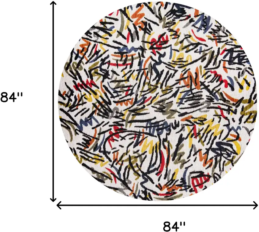 8' White Round Abstract Non Skid Area Rug Photo 3