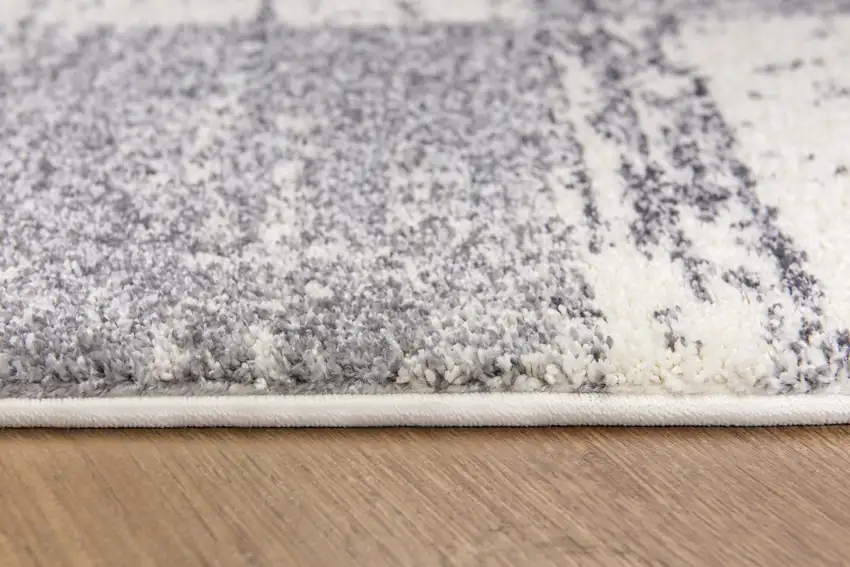 5' White Round Checkered Power Loom Area Rug Photo 8