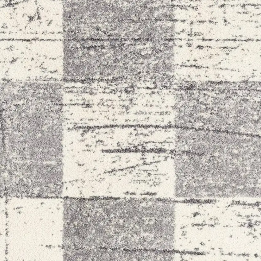 5' White Round Checkered Power Loom Area Rug Photo 3