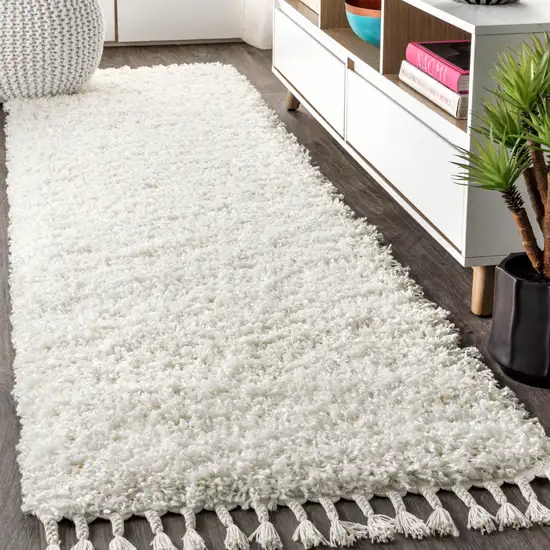 8' White Runner Rug With Fringe Photo 5