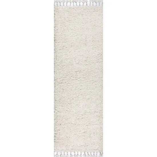 8' White Runner Rug With Fringe Photo 8