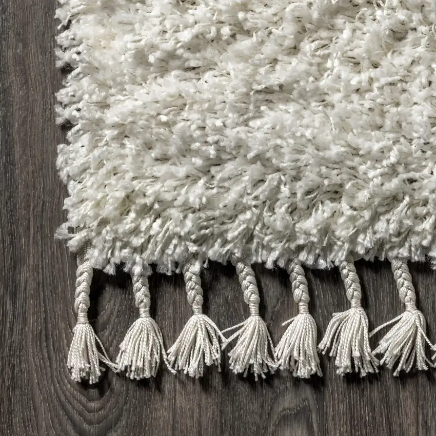 8' White Runner Rug With Fringe Photo 7