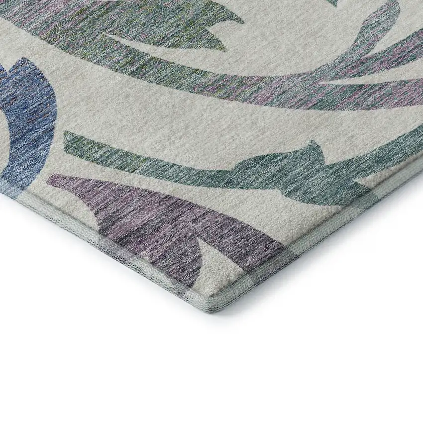 8' White Sage And Mauve Floral Washable Round Rug With UV Protection Photo 7