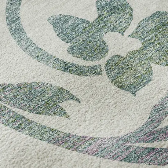 8' White Sage And Mauve Floral Washable Round Rug With UV Protection Photo 9