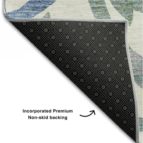 8' White Sage And Mauve Floral Washable Round Rug With UV Protection Photo 6