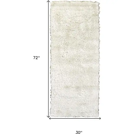 6' White Shag Hand Tufted Runner Rug Photo 3