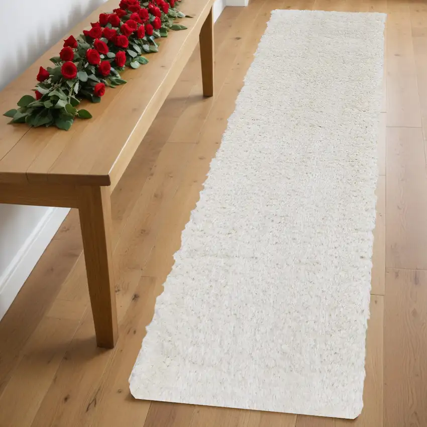 8' White Shag Power Loom Runner Rug Photo 1
