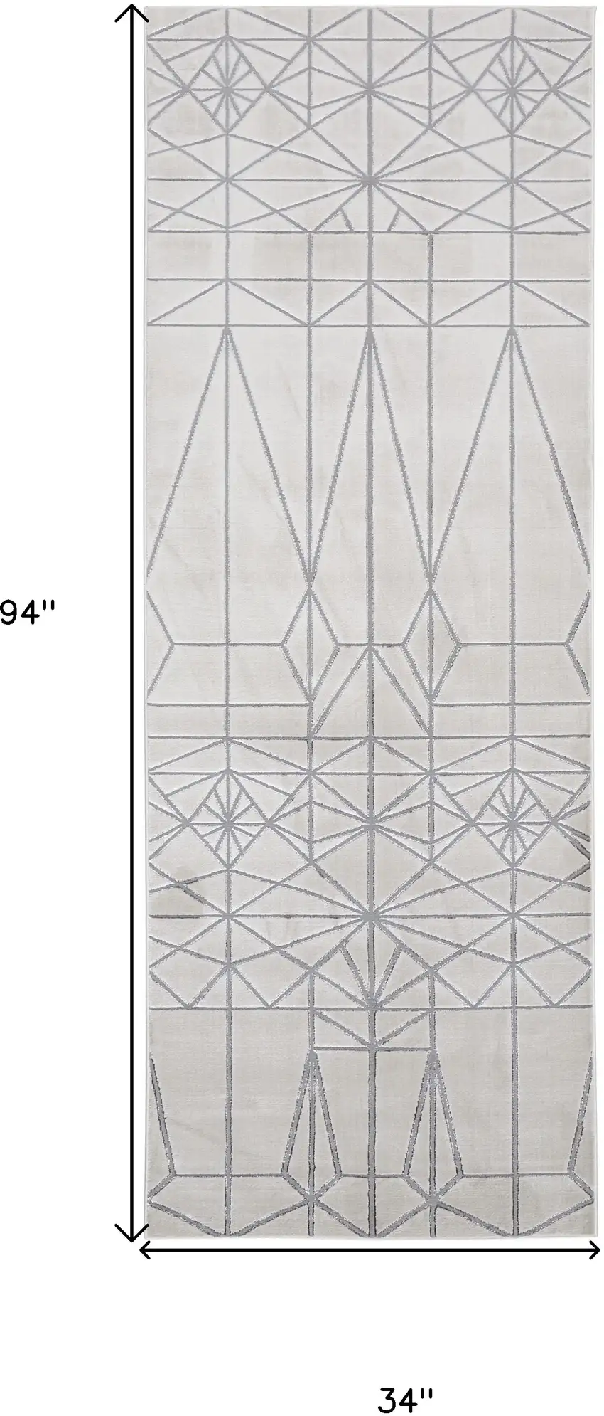8' White Silver And Gray Geometric Stain Resistant Runner Rug Photo 6