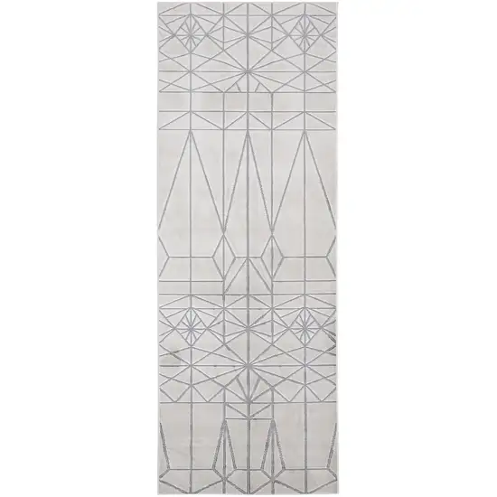 8' White Silver And Gray Geometric Stain Resistant Runner Rug Photo 1