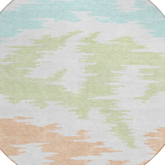 8' White Sky Blue And Artichoke Green Round Abstract Washable Indoor Outdoor Area Rug Photo 5