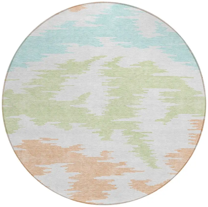 8' White Sky Blue And Artichoke Green Round Abstract Washable Indoor Outdoor Area Rug Photo 6