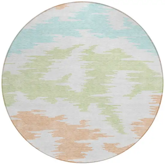 8' White Sky Blue And Artichoke Green Round Abstract Washable Indoor Outdoor Area Rug Photo 6