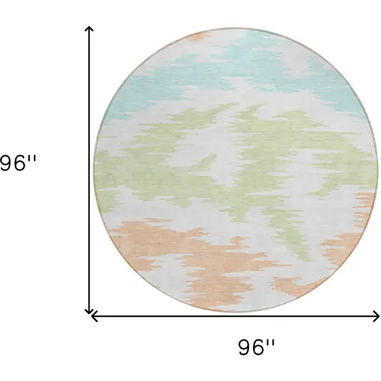 8' White Sky Blue And Artichoke Green Round Abstract Washable Indoor Outdoor Area Rug Photo 9