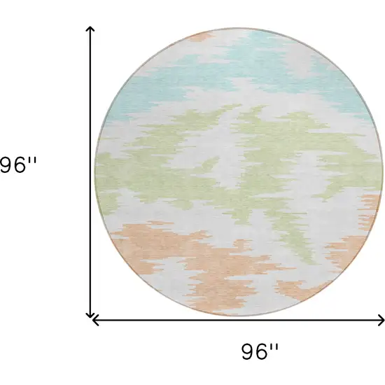 8' White Sky Blue And Artichoke Green Round Abstract Washable Indoor Outdoor Area Rug Photo 9